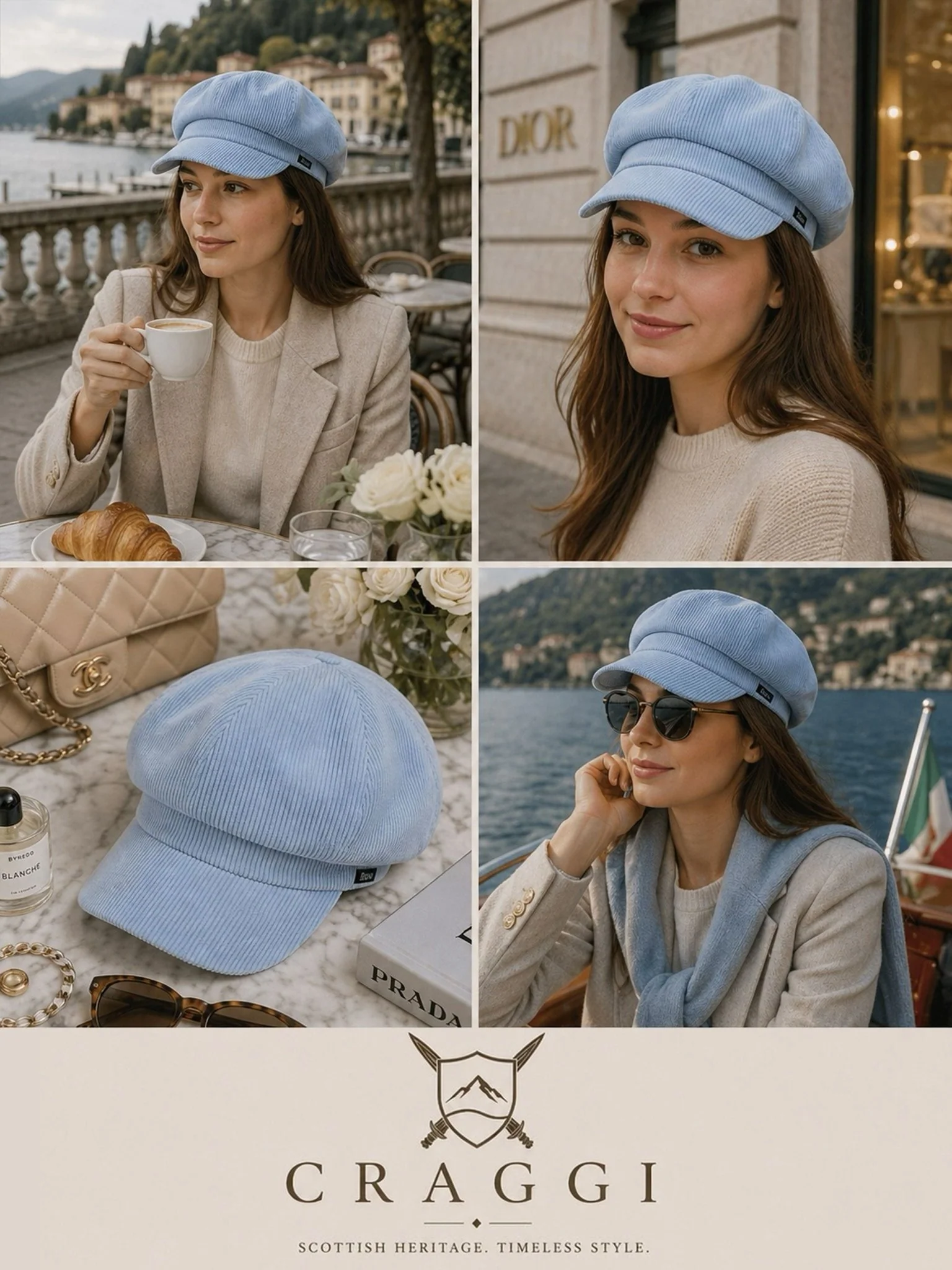 Craggi Ladies Baker Boy Hat Blue Cord, womens Newsboy Cap baby blue - Image 5