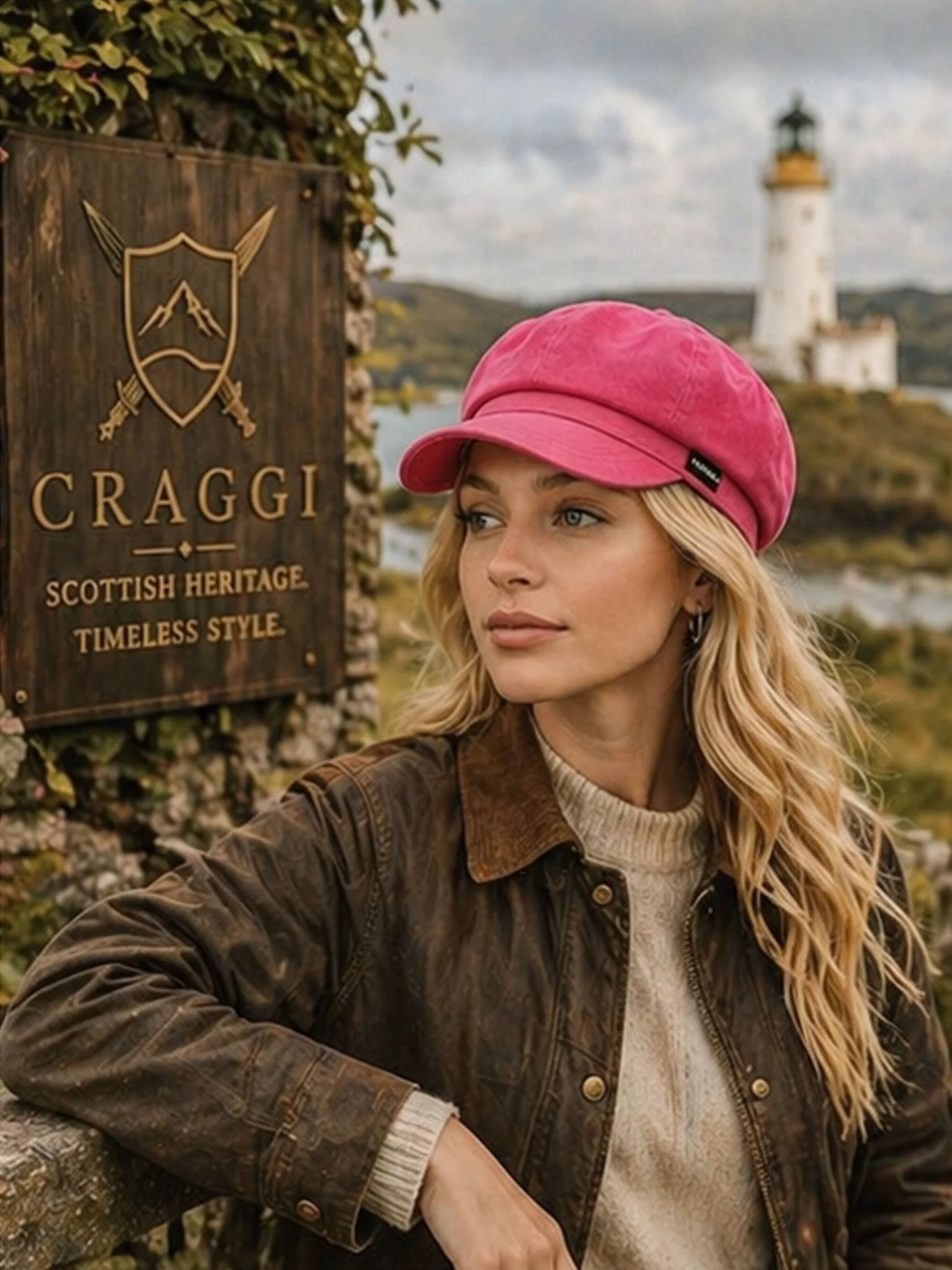 Craggi Ladies Baker boy Hat in Cerise Pink Denim, Womens Newsboy Cap - Image 4