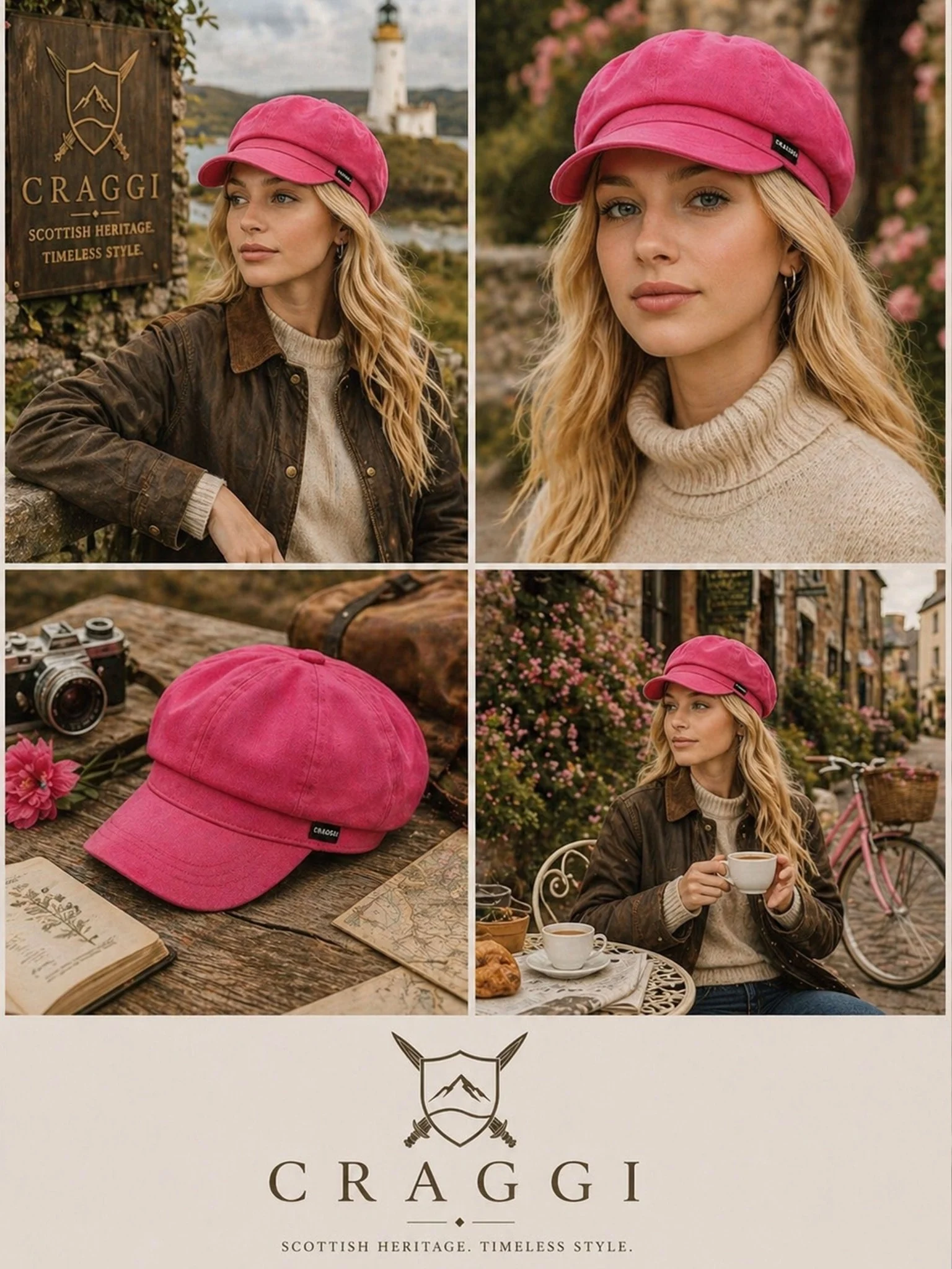 Craggi Ladies Baker boy Hat in Cerise Pink Denim, Womens Newsboy Cap - Image 5