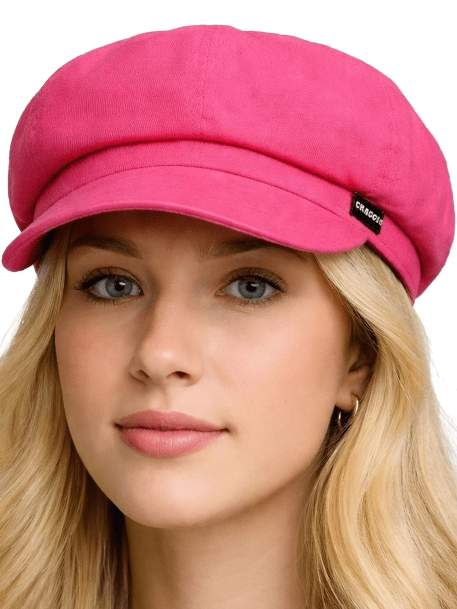 Craggi Ladies Baker boy Hat in Cerise Pink Denim, Womens Newsboy Cap - Image 6