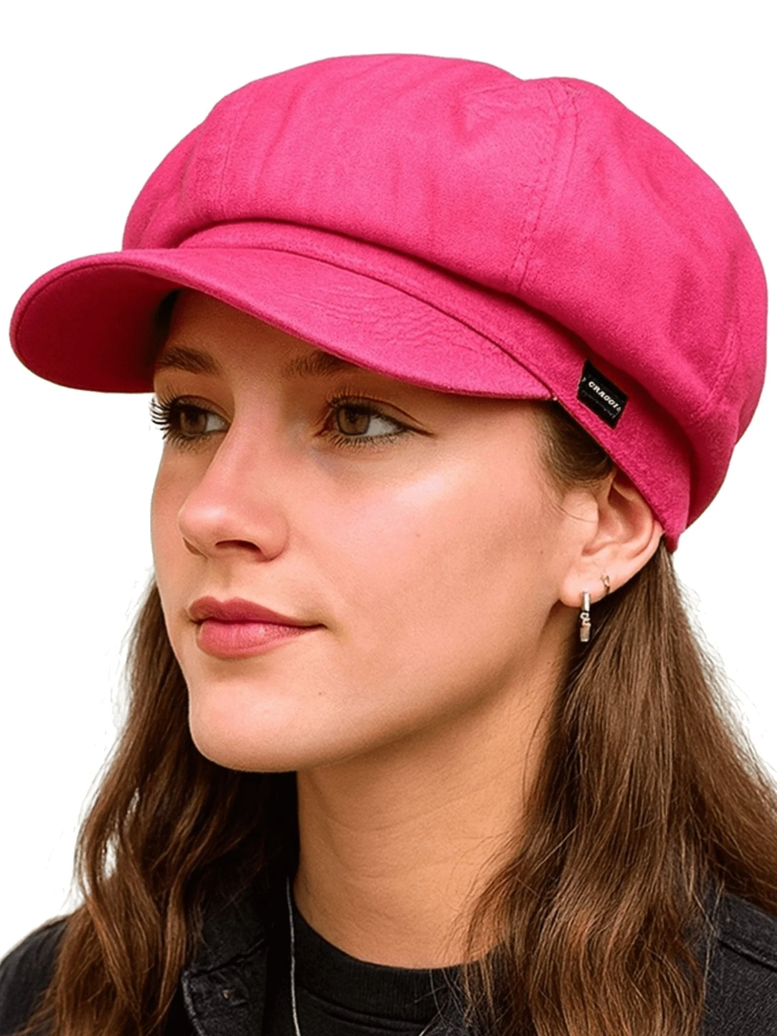 Craggi Ladies Baker boy Hat in Cerise Pink Denim, Womens Newsboy Cap - Image 7