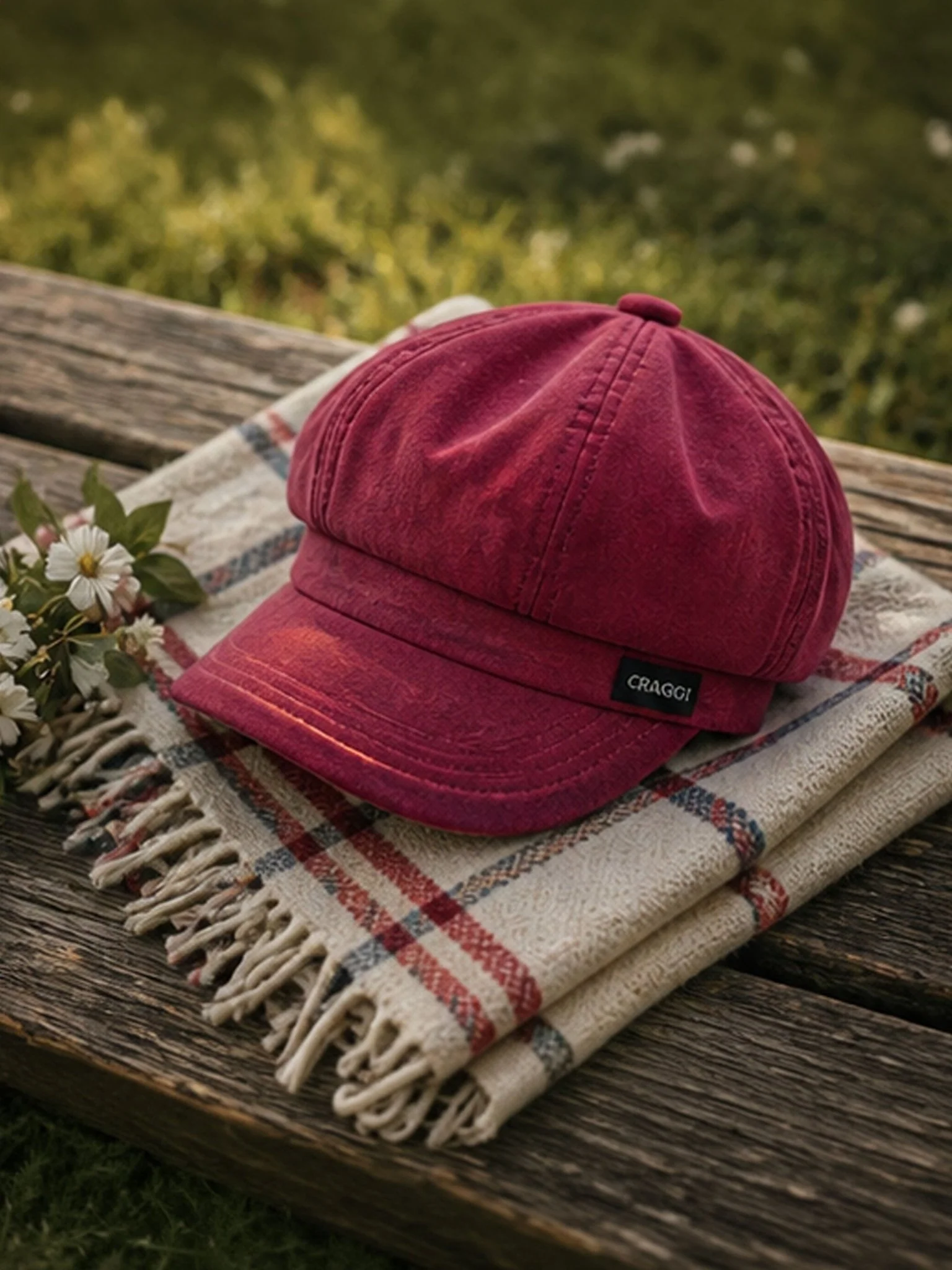 Craggi Baker Boy Ladies Hat Pink Red Wax Effect Womens Newsboy Cap - Image 5