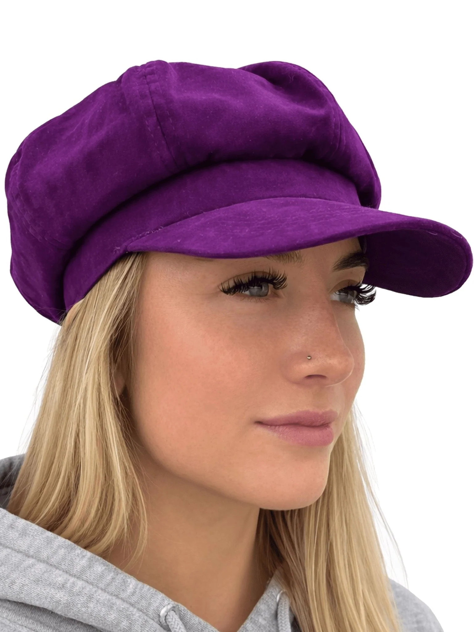 Craggi Ladies Baker boy Hat Purple Velvet Shelby Newsboy Womens Cap - Image 6