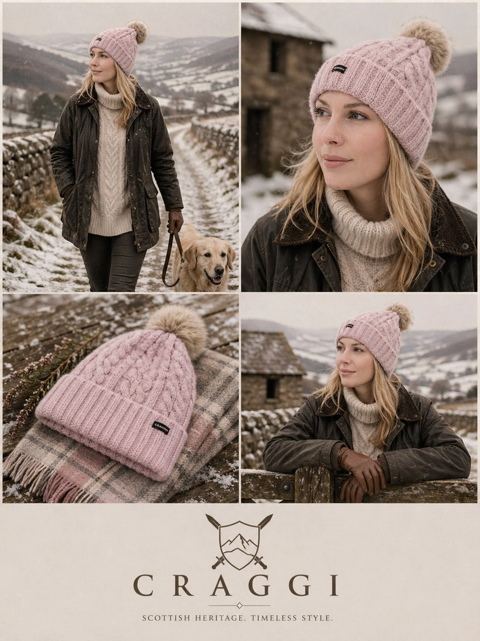 Craggi Ladies Bobble Hat Pink Knitted Pom, Womens Beanie Ski Hat - Image 5