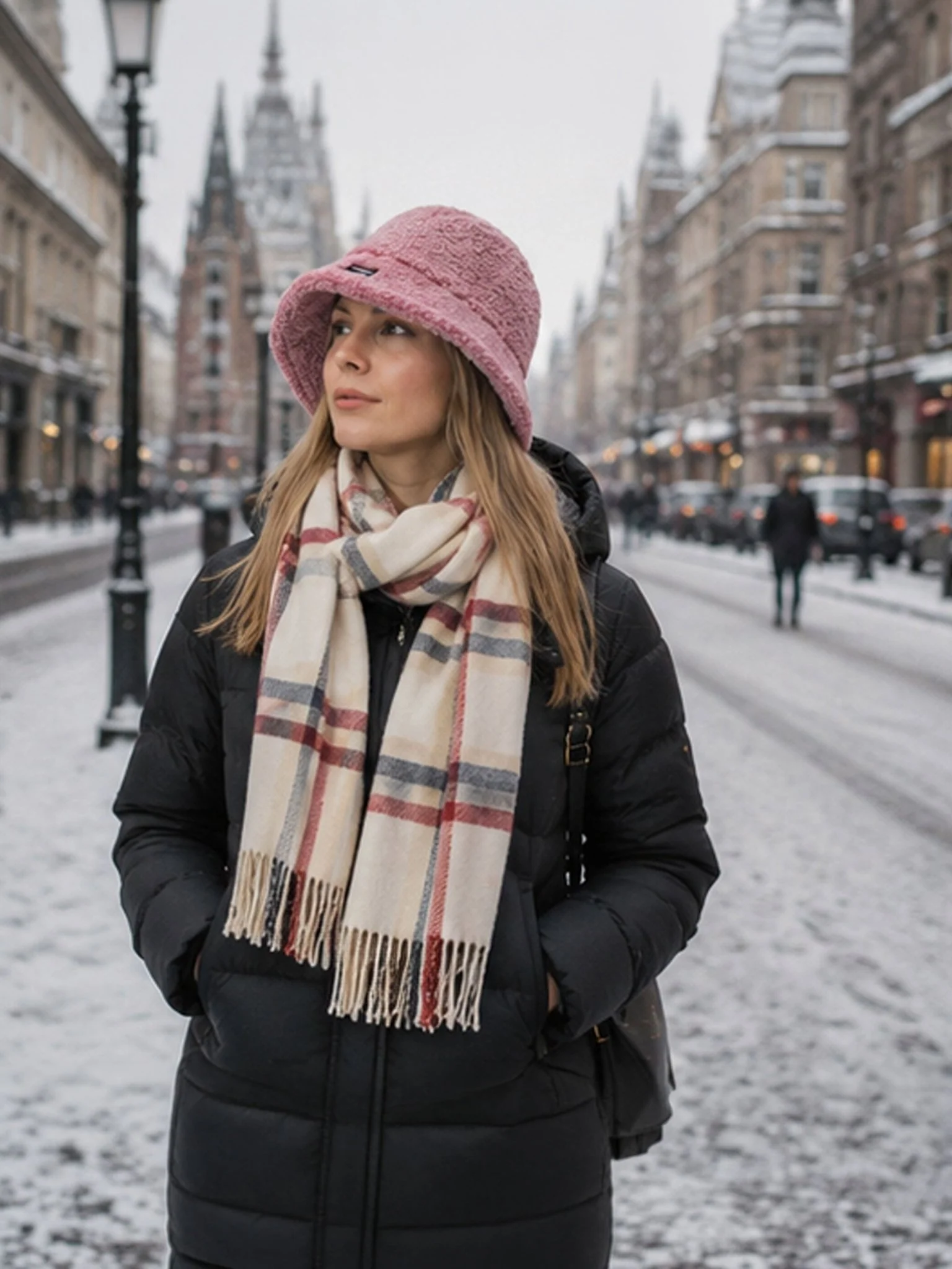Craggi Ladies Polla Pink Bucket Hat in Pink Sherpa Borg Teddy Feel - Image 4