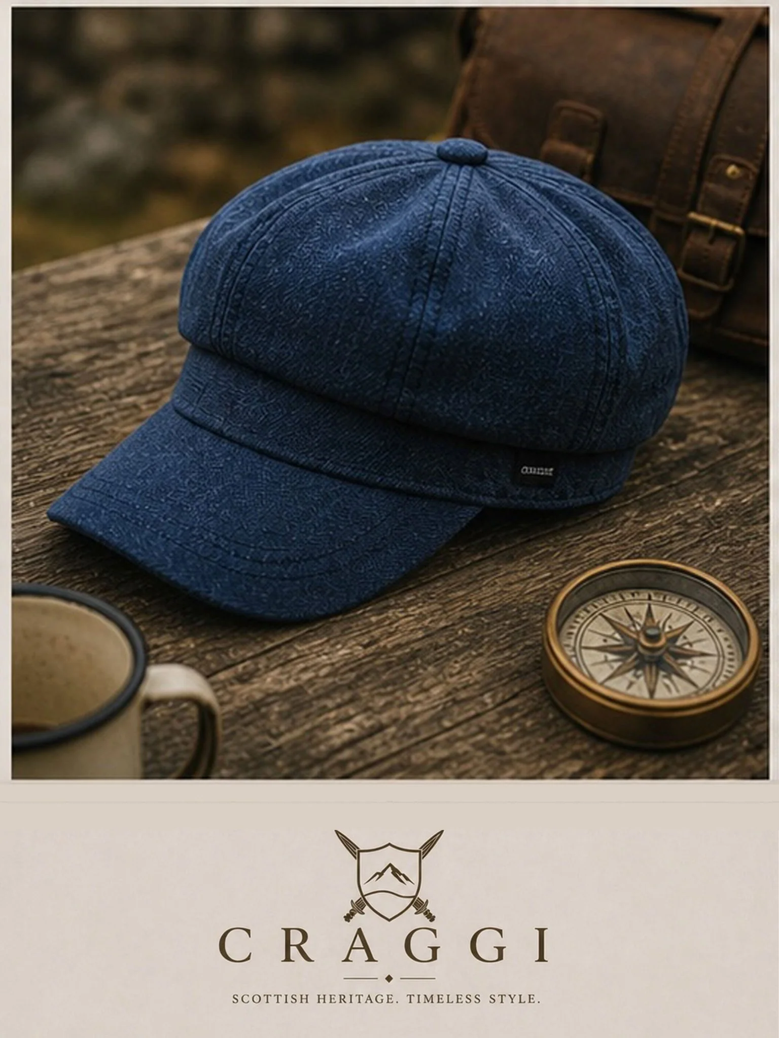 Craggi Mens Denim Baker Boy Cap Blue Denim Shelby Hat - Image 3