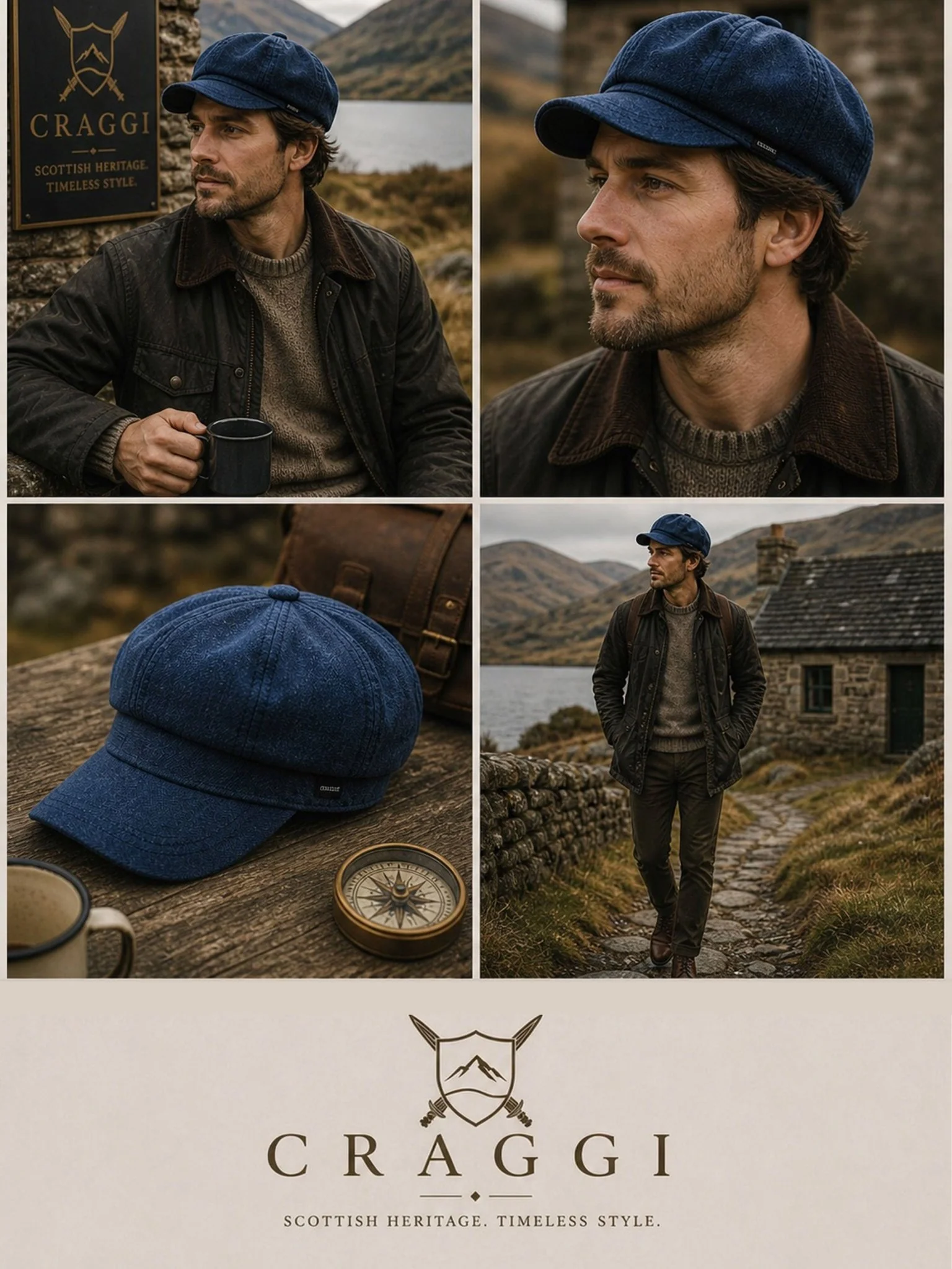 Craggi Mens Denim Baker Boy Cap Blue Denim Shelby Hat - Image 5