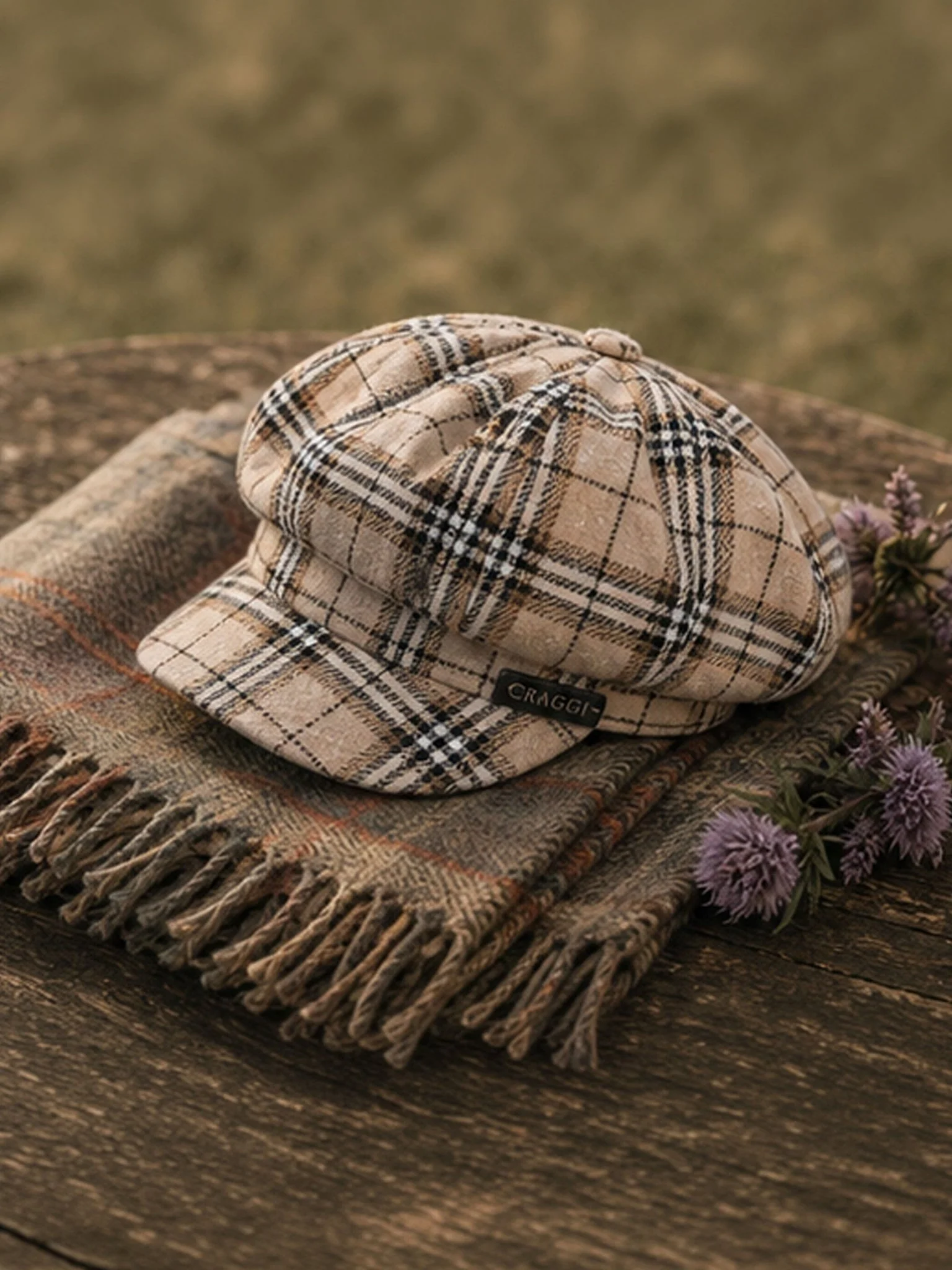 Craggi Tweed Baker Boy Hat Newsboy Cap Sand Check Shelby Hats ladies - Image 3