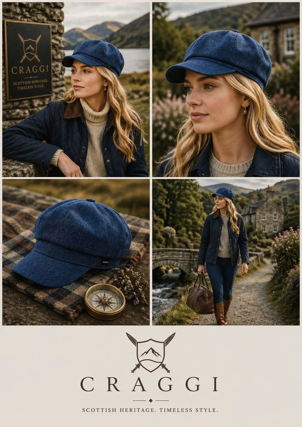 Craggi Ladies Denim Baker Boy Cap Blue Denim Newsboy Hat - Image 5