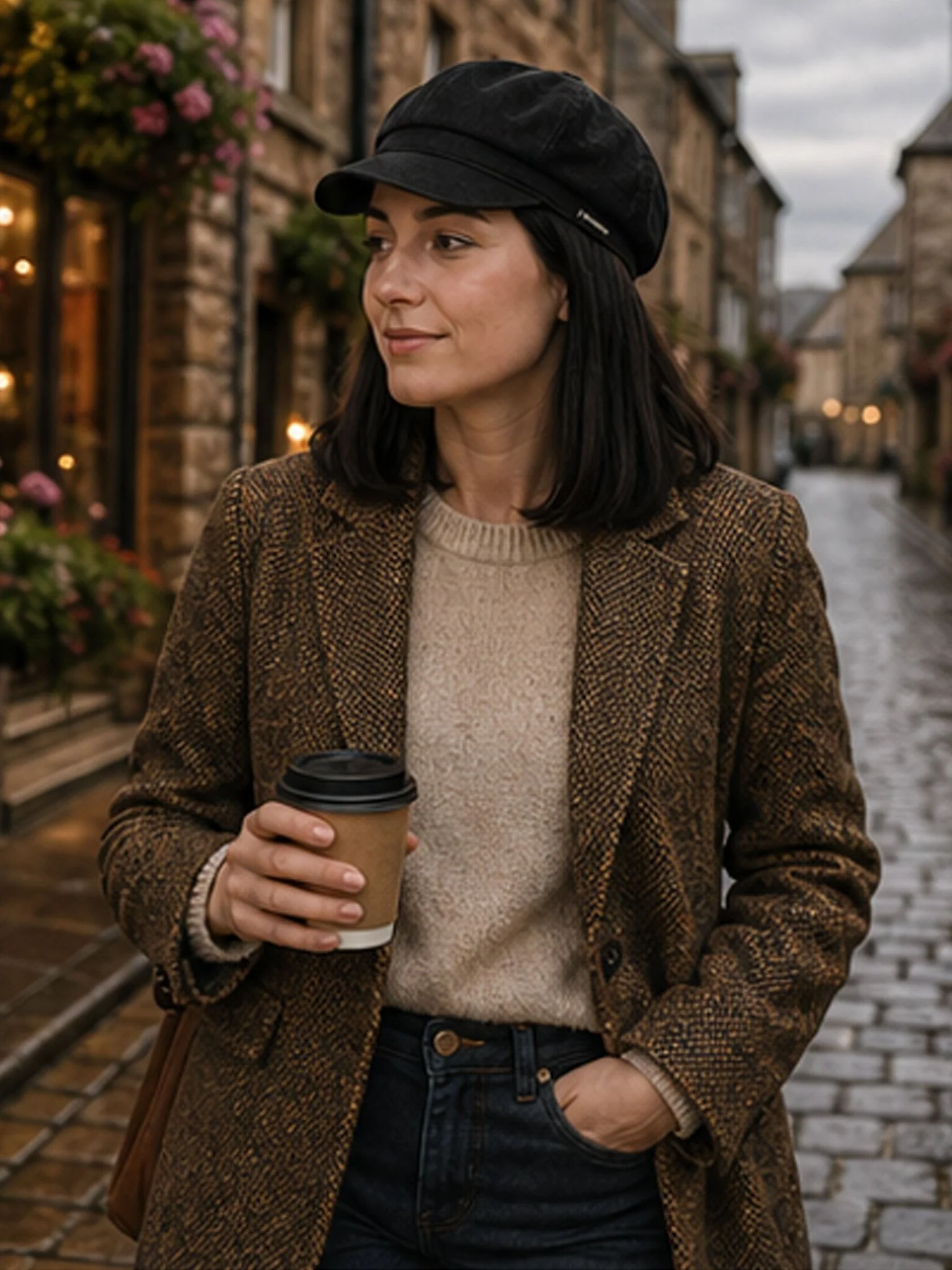 Craggi Denim ladies Baker Boy Hat womens Newsboy Cap Charcoal Black - Image 3