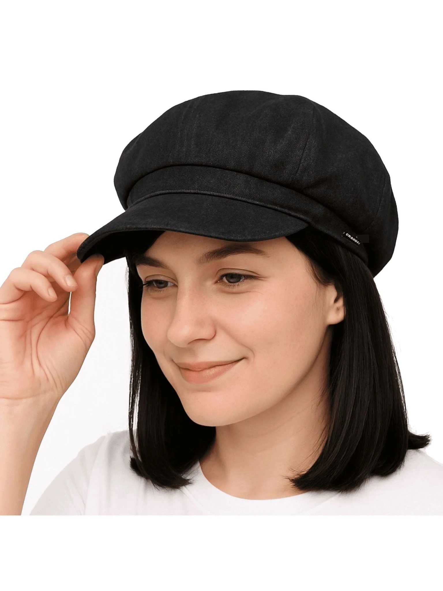 Craggi Denim ladies Baker Boy Hat womens Newsboy Cap Charcoal Black - Image 6