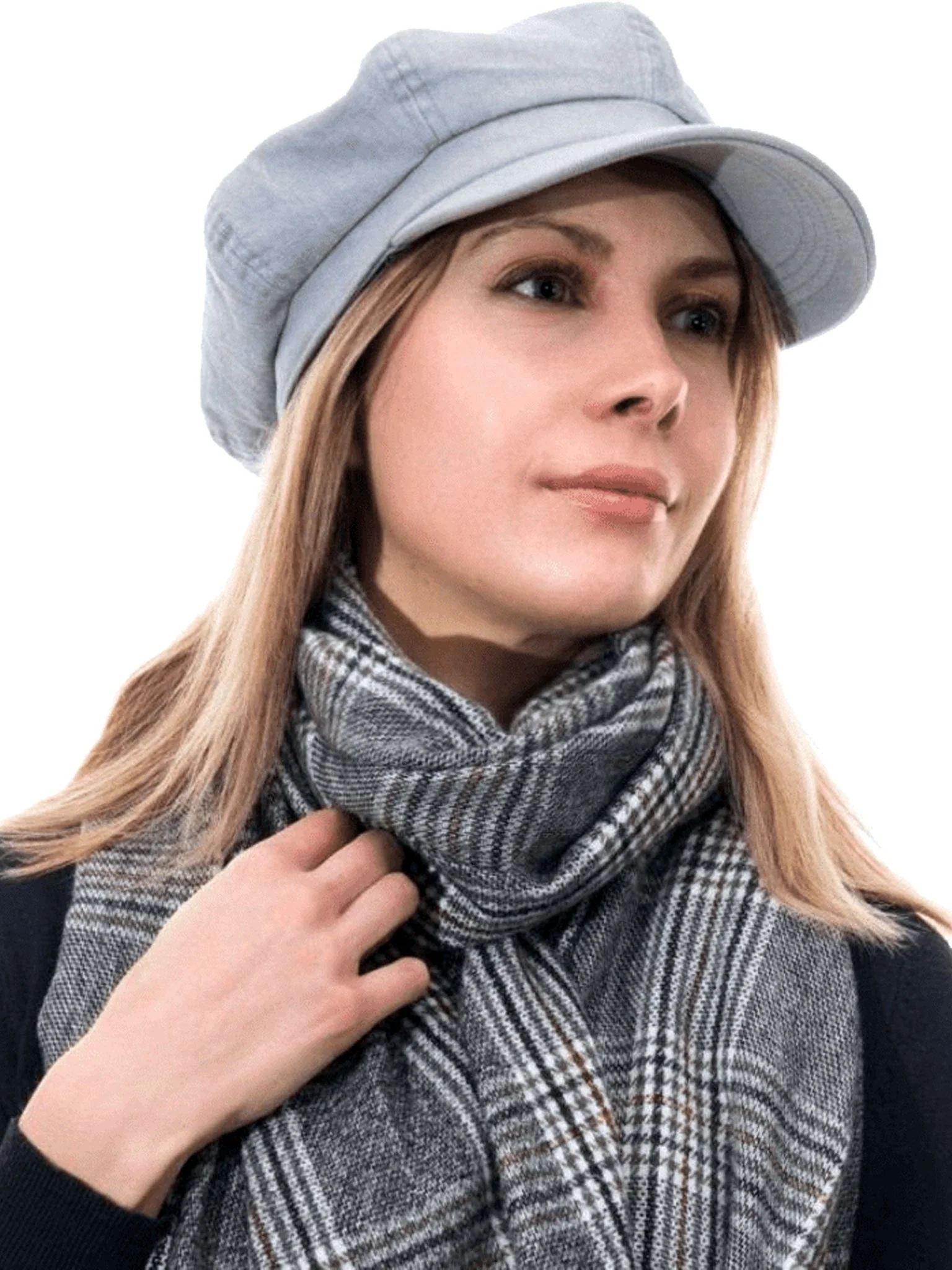 Craggi Grey Denim Ladies Bakerboy washed grey Hat, Womens Newsboy Cap - Image 7