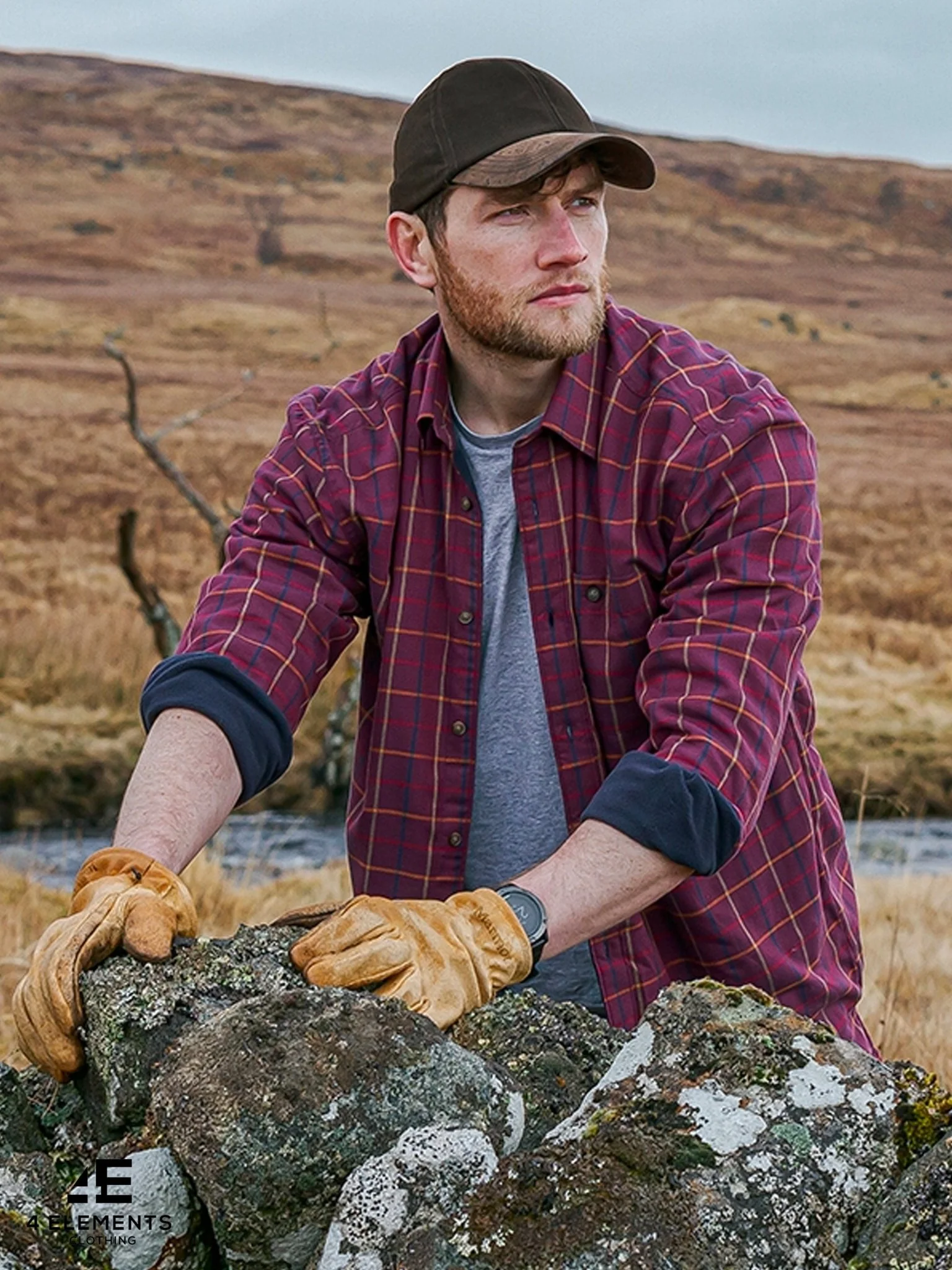 Hoggs of Fife Fleece Lined Mens Shirt Long Sleeved micro fleece lined - Bark - Image 4