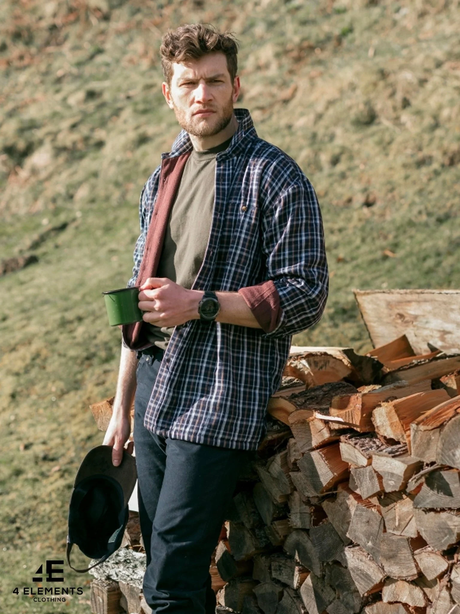 Hoggs of Fife - Mens Shirt Micro Fleece Lined Long sleeve shirt - Blackthorn Blue - Image 5