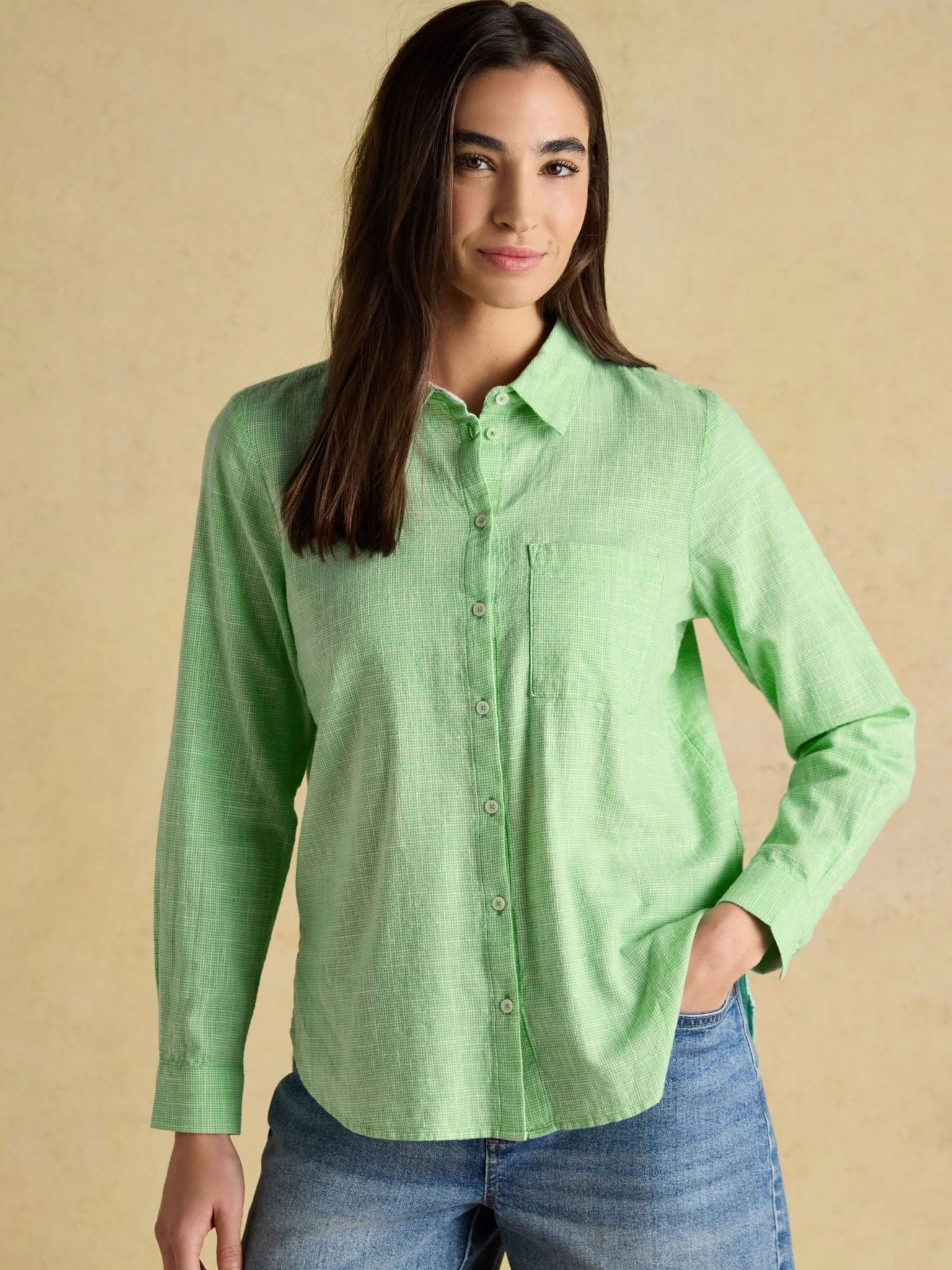 Joules Ida Ladies Cotton Shirt Long Sleeve Button-Down Smart Casual Blouse with Curved Hem - Image 6