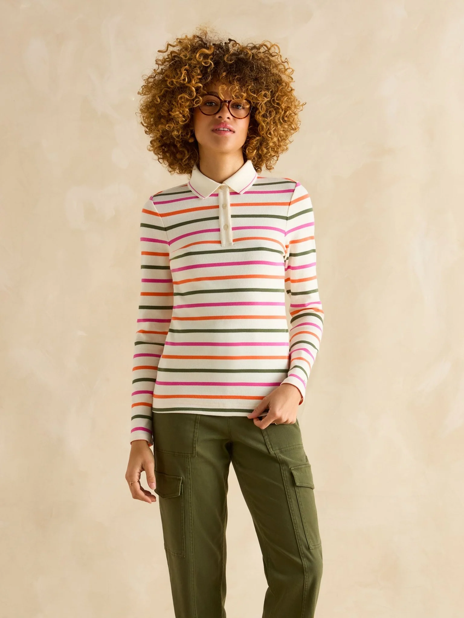 Joules - Joules Fairfield Long Sleeve Ribbed Polo Shirt / Ladies shirt - Image 3