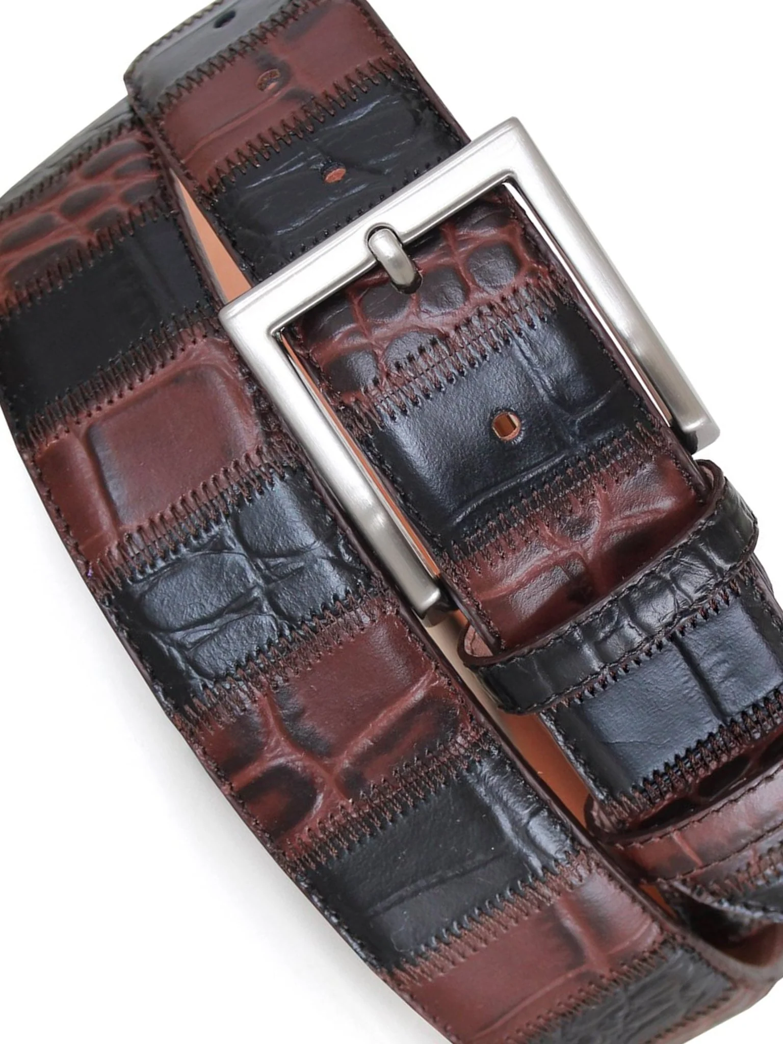 Robert Charles Belts 1715 Black & Brown Patchwork belt 35mm - Made in Italy - 100% Leather - Image 3