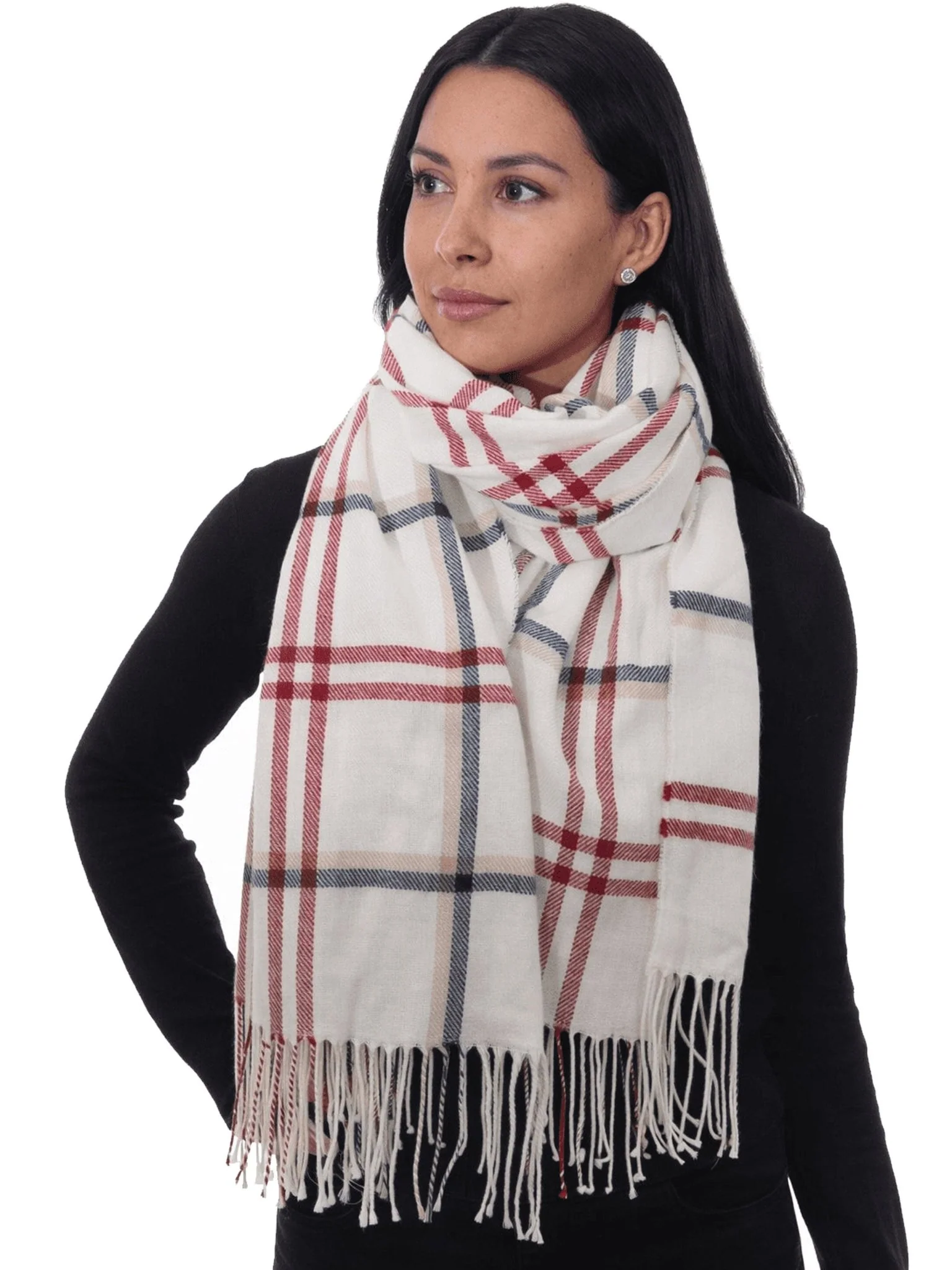 Craggi Ladies Pashmina Soft Scarf, Womens Check Blue Red White Pashmina Soft Shawl - Image 7