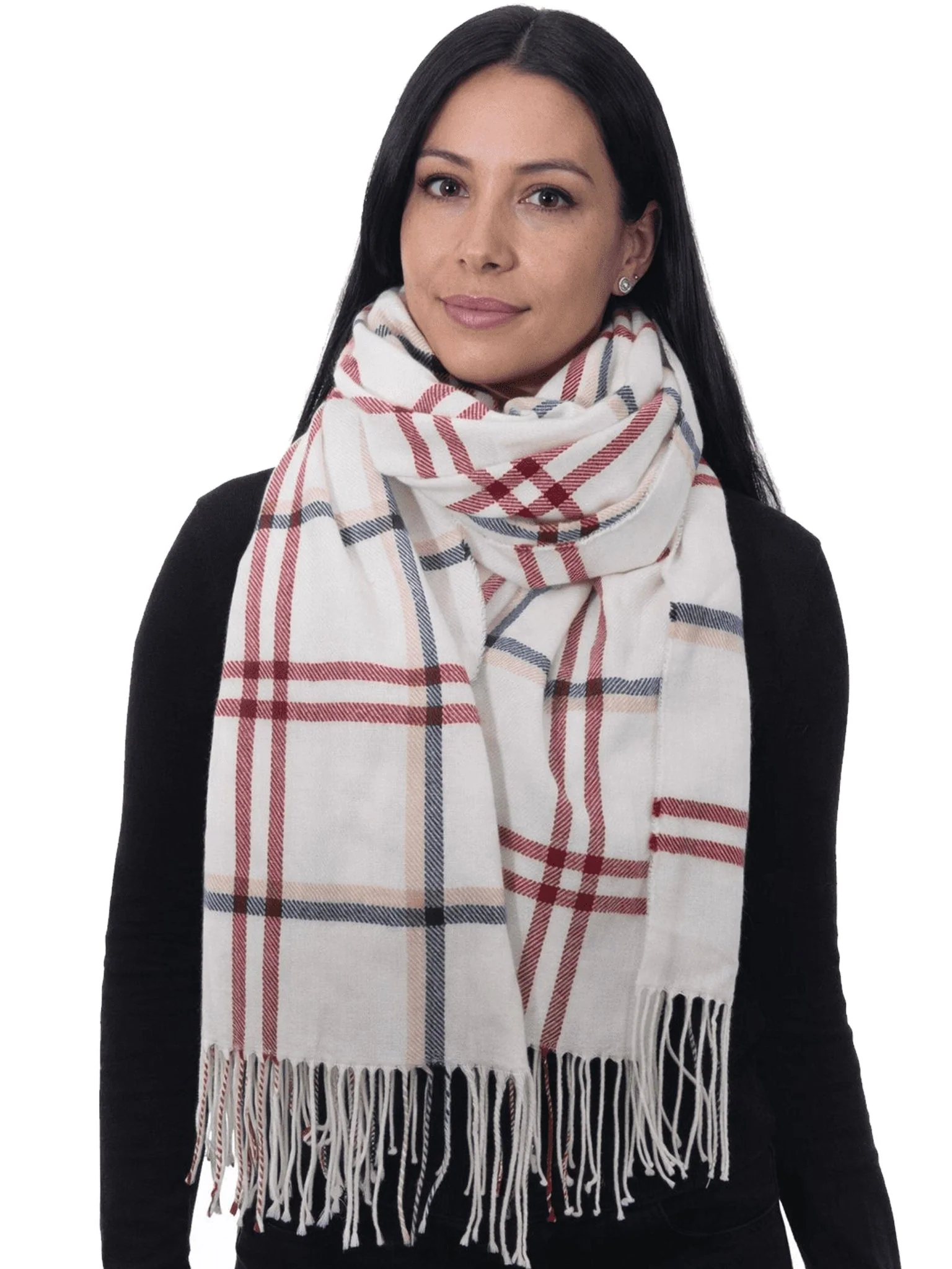 Craggi Ladies Pashmina Soft Scarf, Womens Check Blue Red White Pashmina Soft Shawl - Image 8