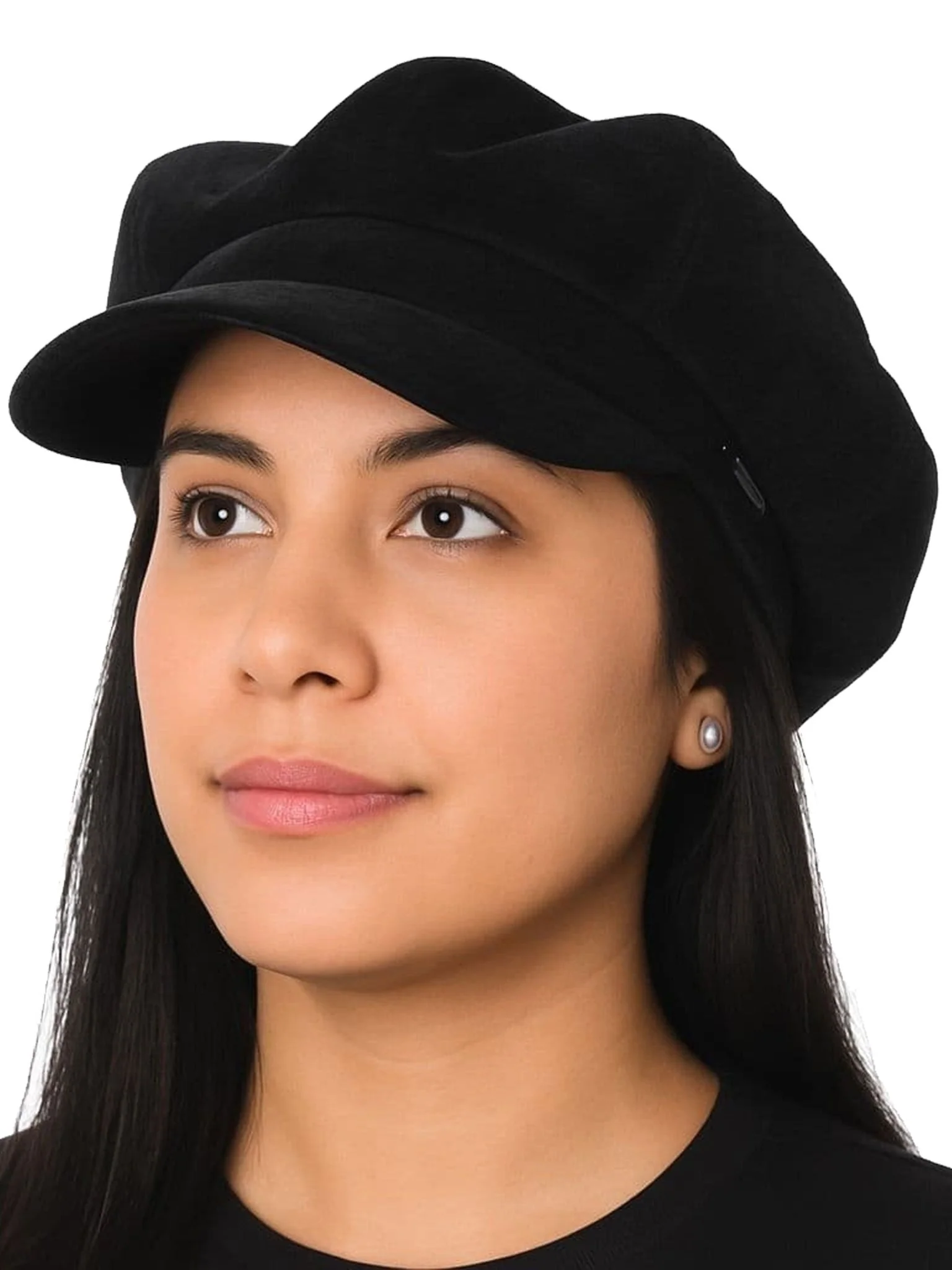 Craggi Womens Black Velvet Baker Boy Cap, Ladies Newsboy Hat - Image 6