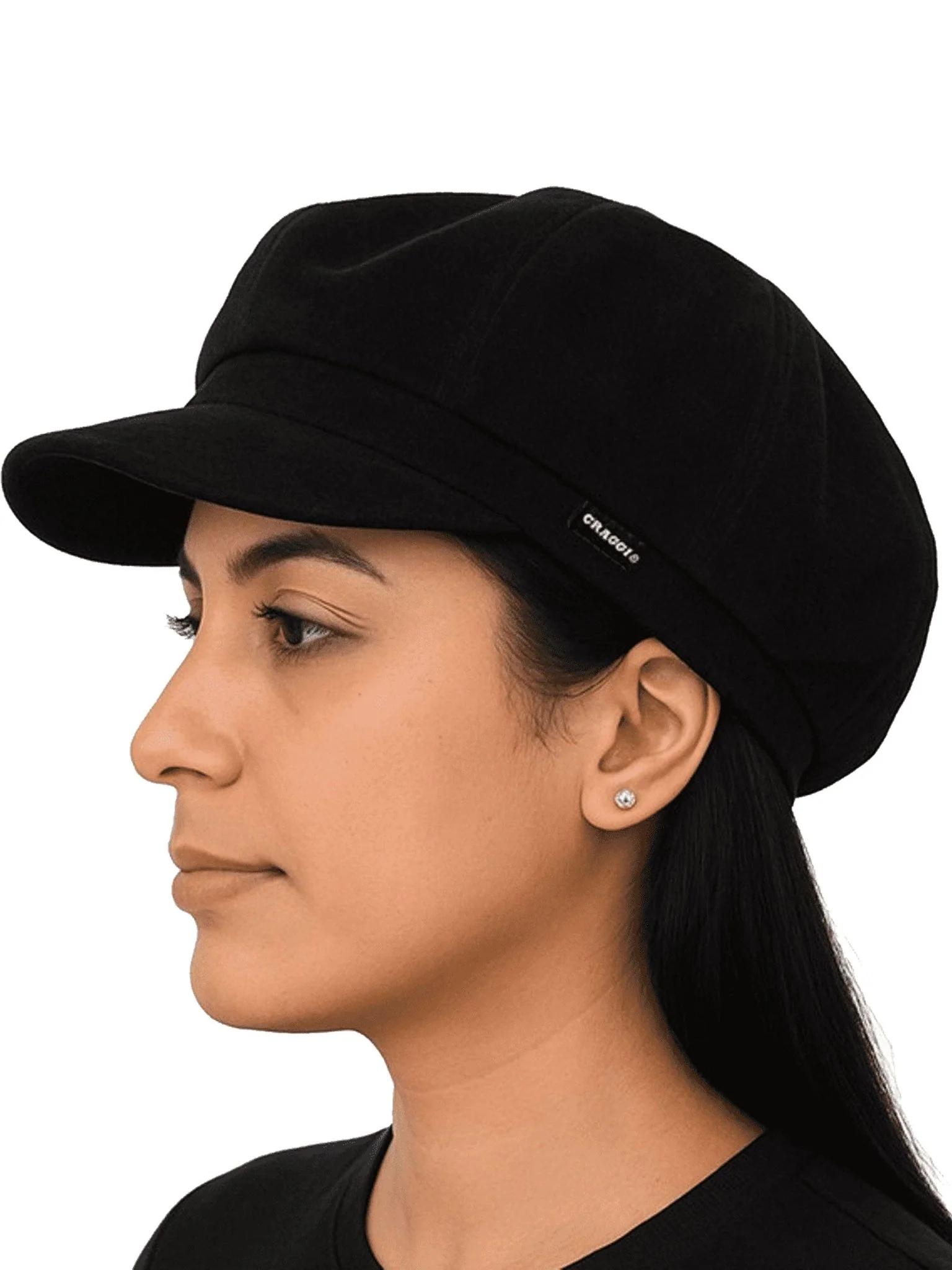 Craggi Womens Black Velvet Baker Boy Cap, Ladies Newsboy Hat - Image 7