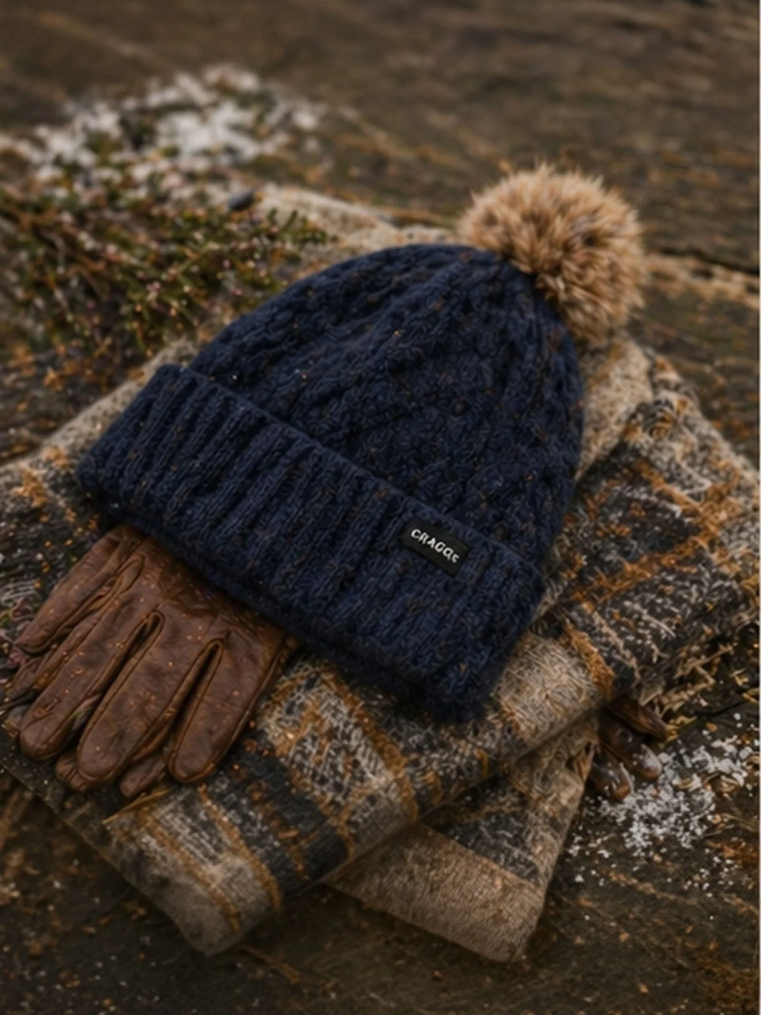 Craggi Ladies premium Bobble Hat Blue Knitted Pom, Womens Beanie Ski Hat - Image 3