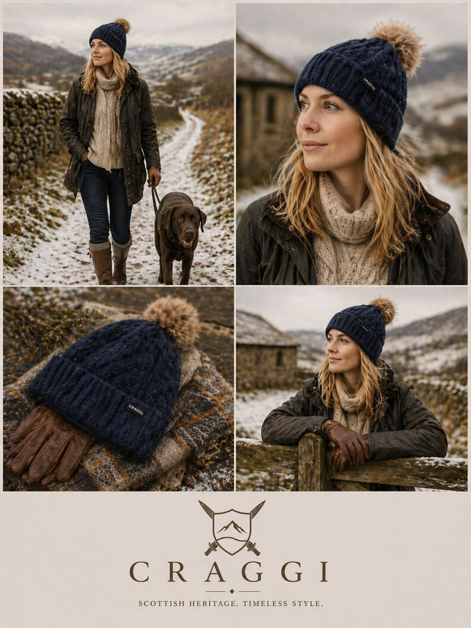 Craggi Ladies premium Bobble Hat Blue Knitted Pom, Womens Beanie Ski Hat - Image 5